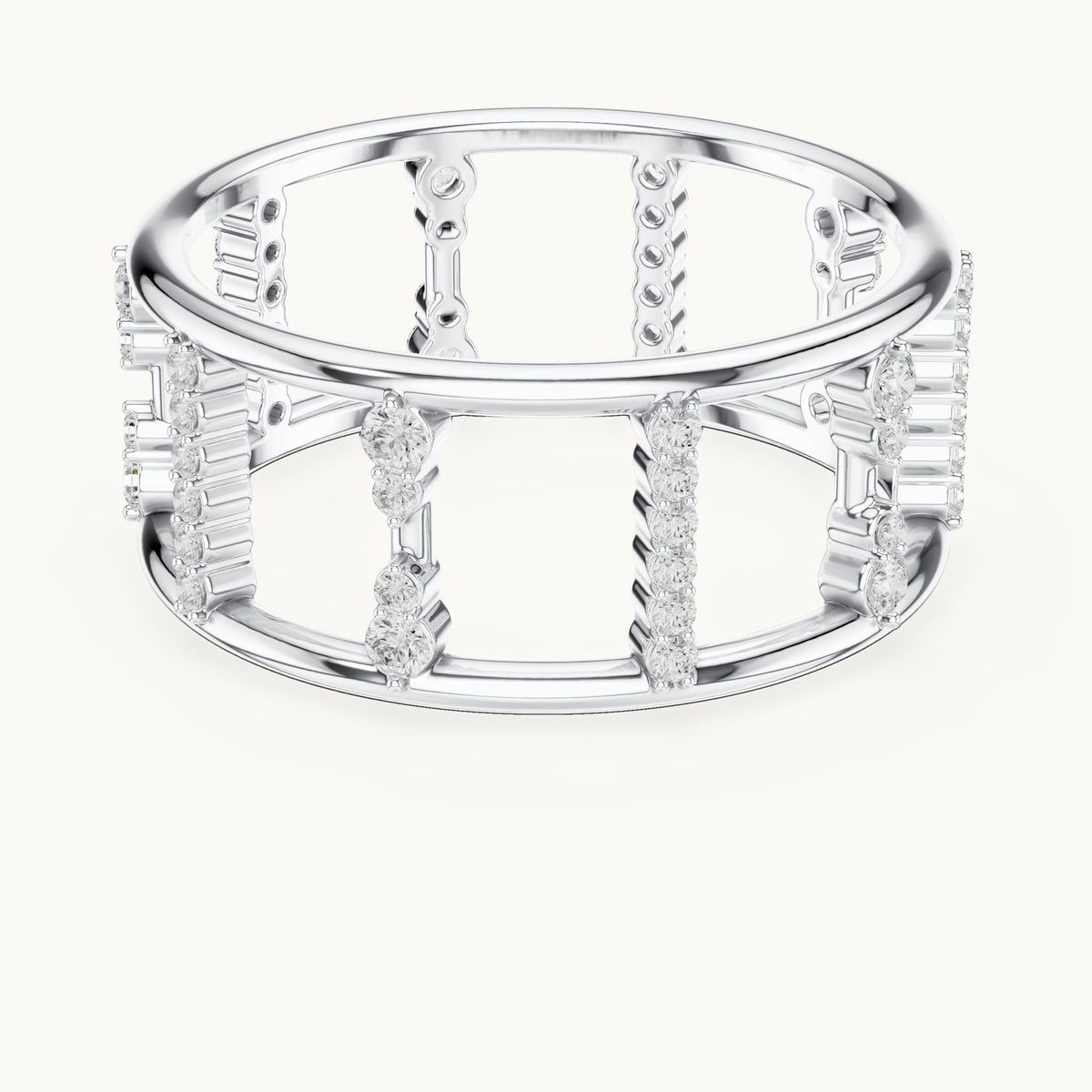Round lab-grown diamond wide cage band ring in white gold, 0.36 CT TW, view 4