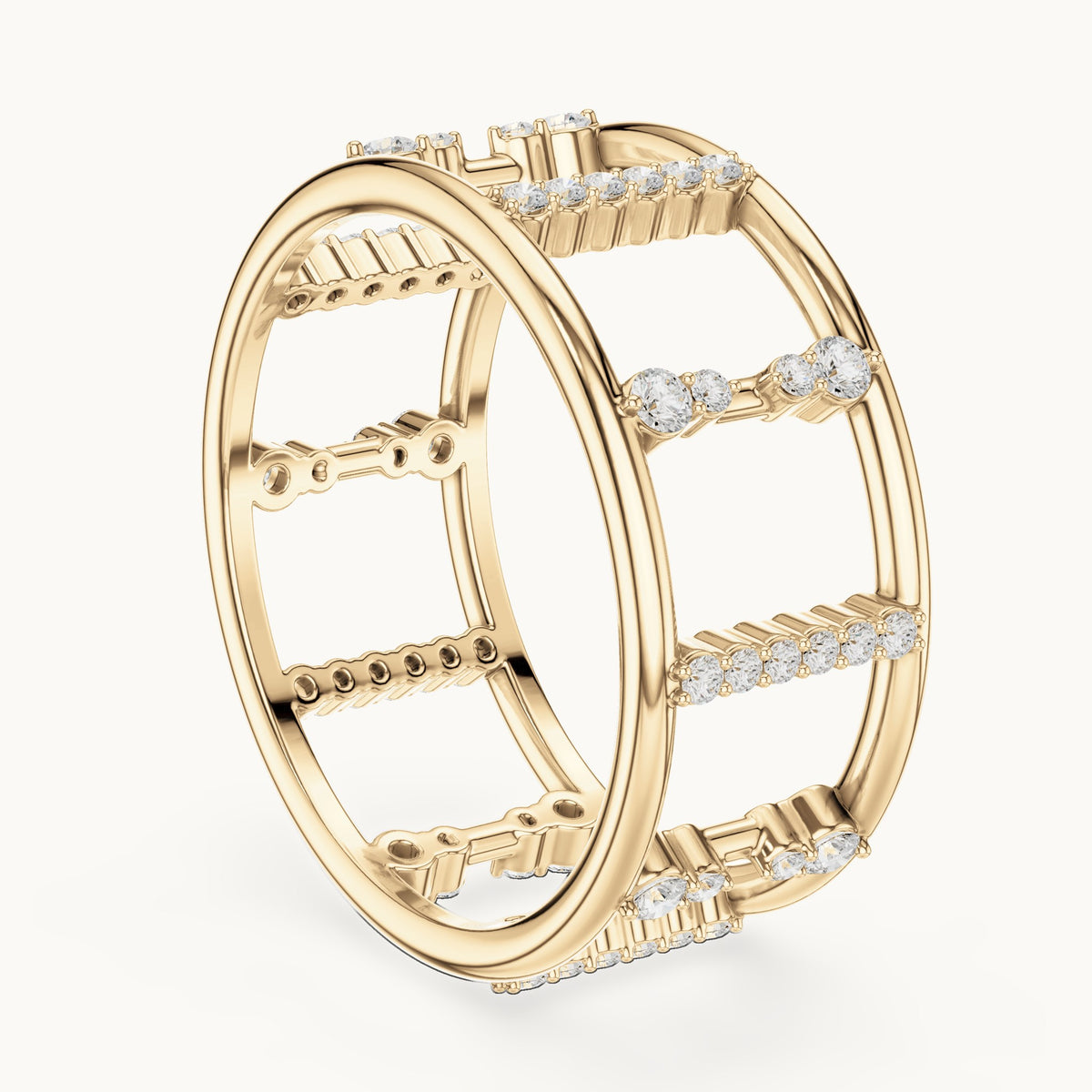 Round lab-grown diamond wide cage band ring in yellow gold, 0.36 CT TW, view 1