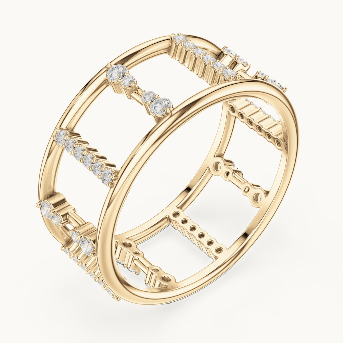 Round lab-grown diamond wide cage band ring in yellow gold, 0.36 CT TW, view 2