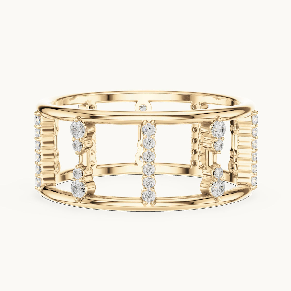 Round lab-grown diamond wide cage band ring in yellow gold, 0.36 CT TW, view 3