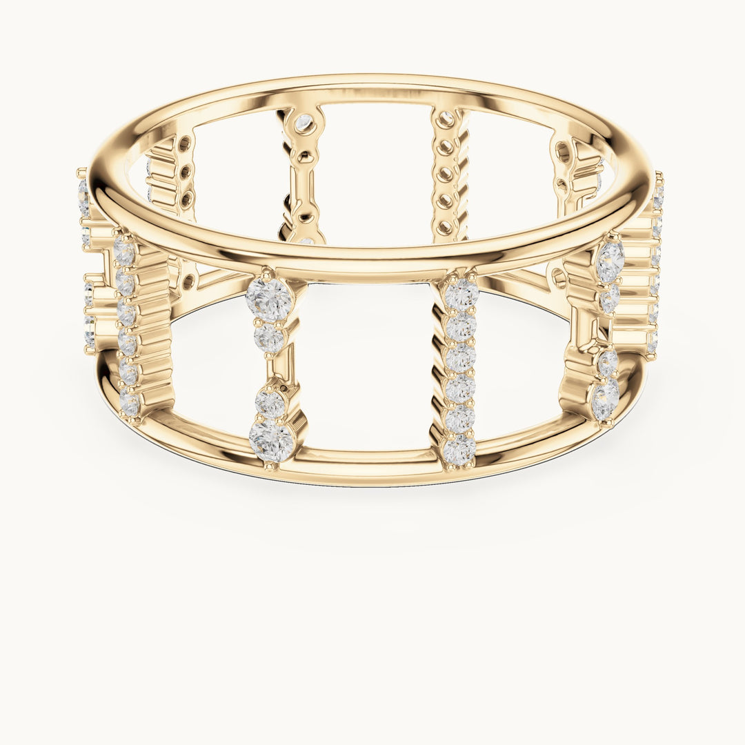Round lab-grown diamond wide cage band ring in yellow gold, 0.36 CT TW, view 4