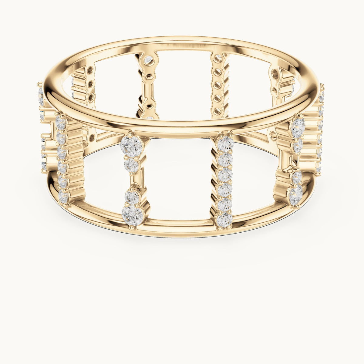 Round lab-grown diamond wide cage band ring in yellow gold, 0.36 CT TW, view 4