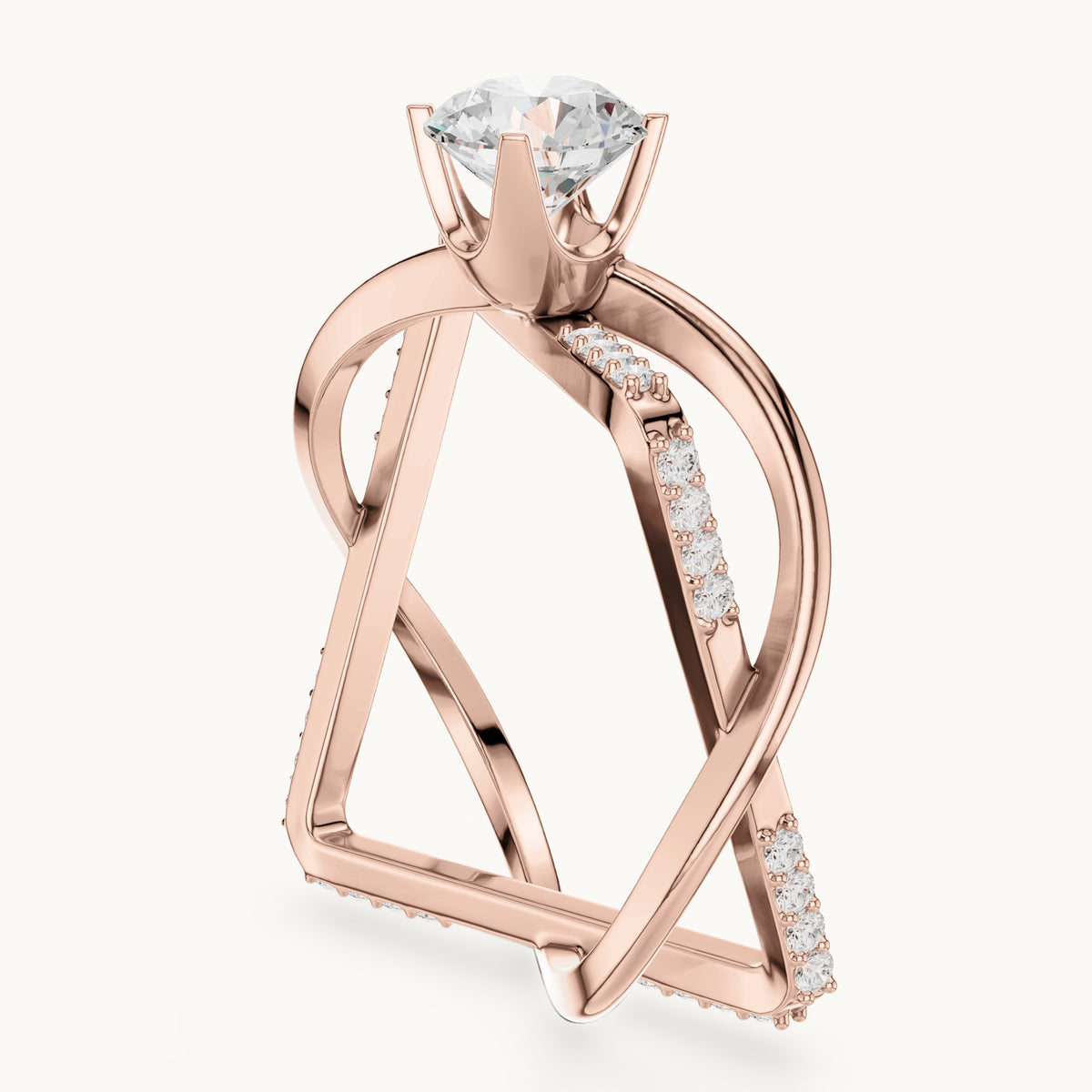 Round lab-grown diamond geometric open frame engagement ring in rose gold, 1.27 CT TW, view 1