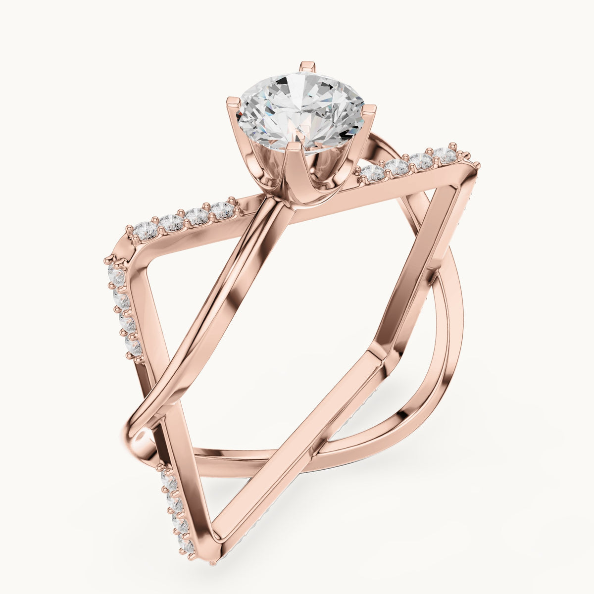 Round lab-grown diamond geometric open frame engagement ring in rose gold, 1.27 CT TW, view 2