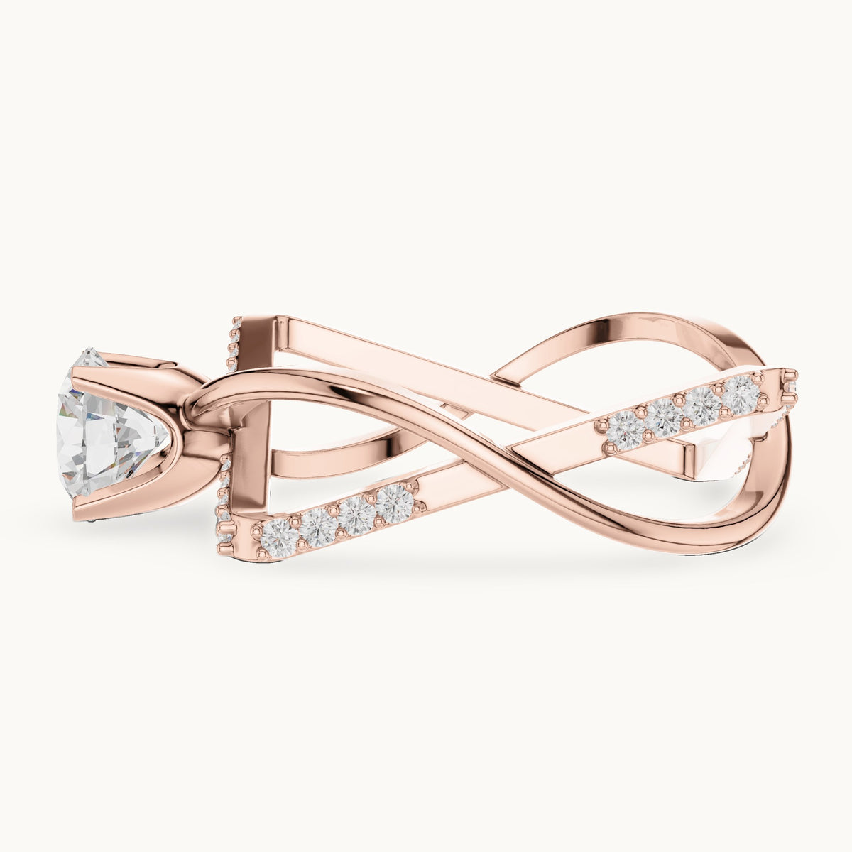 Round lab-grown diamond geometric open frame engagement ring in rose gold, 1.27 CT TW, view 3