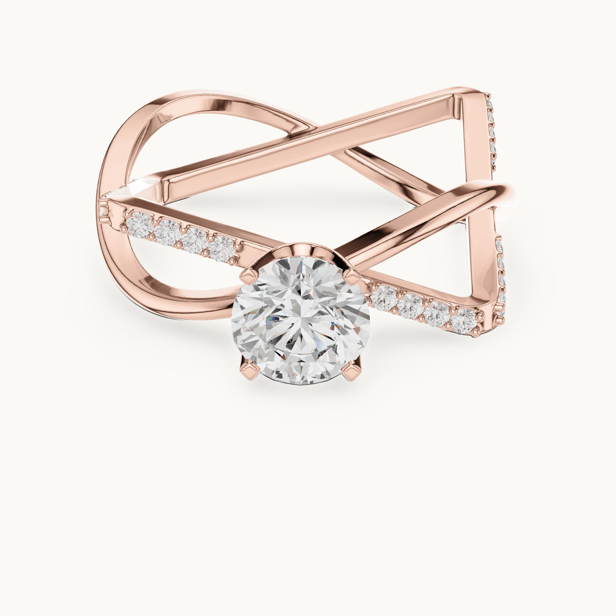 Round lab-grown diamond geometric open frame engagement ring in rose gold, 1.27 CT TW, view 4