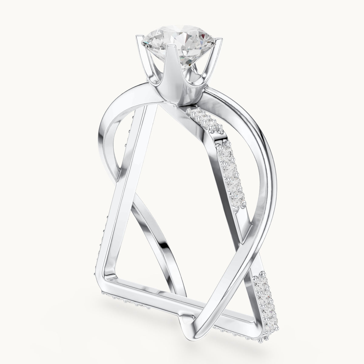 Round lab-grown diamond geometric open frame engagement ring in white gold, 1.27 CT TW, view 1