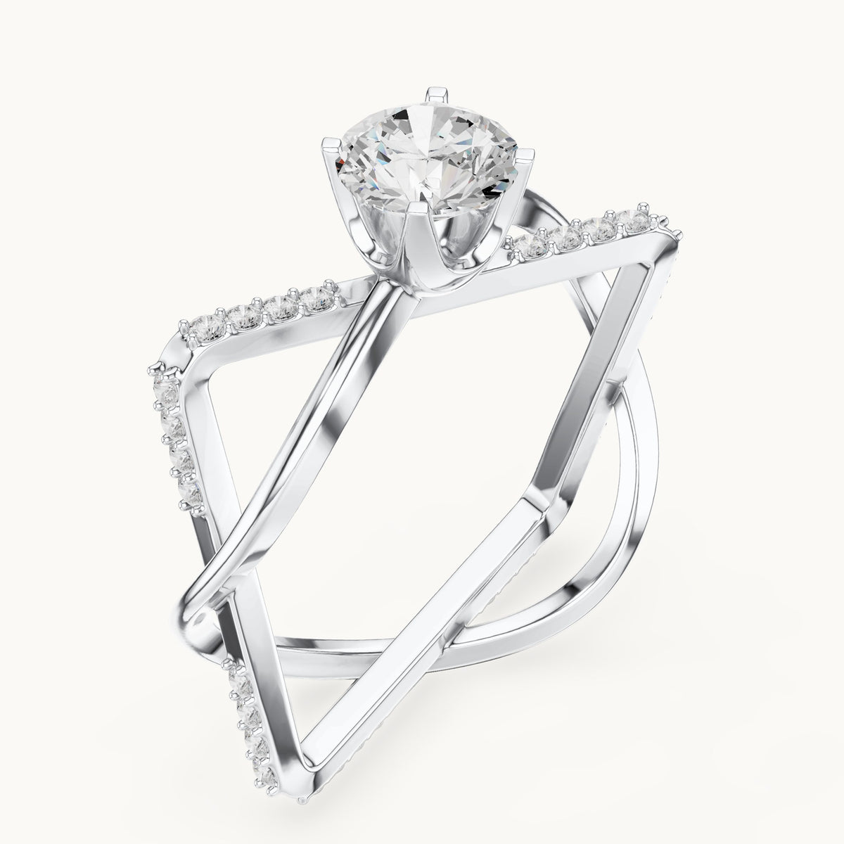 Round lab-grown diamond geometric open frame engagement ring in white gold, 1.27 CT TW, view 2