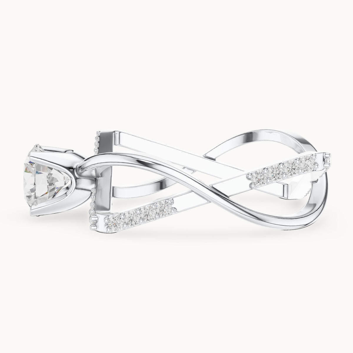 Round lab-grown diamond geometric open frame engagement ring in white gold, 1.27 CT TW, view 3
