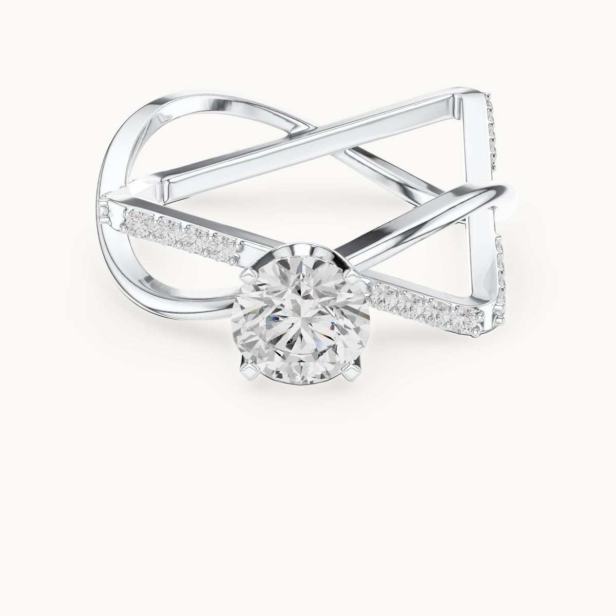 Round lab-grown diamond geometric open frame engagement ring in white gold, 1.27 CT TW, view 4