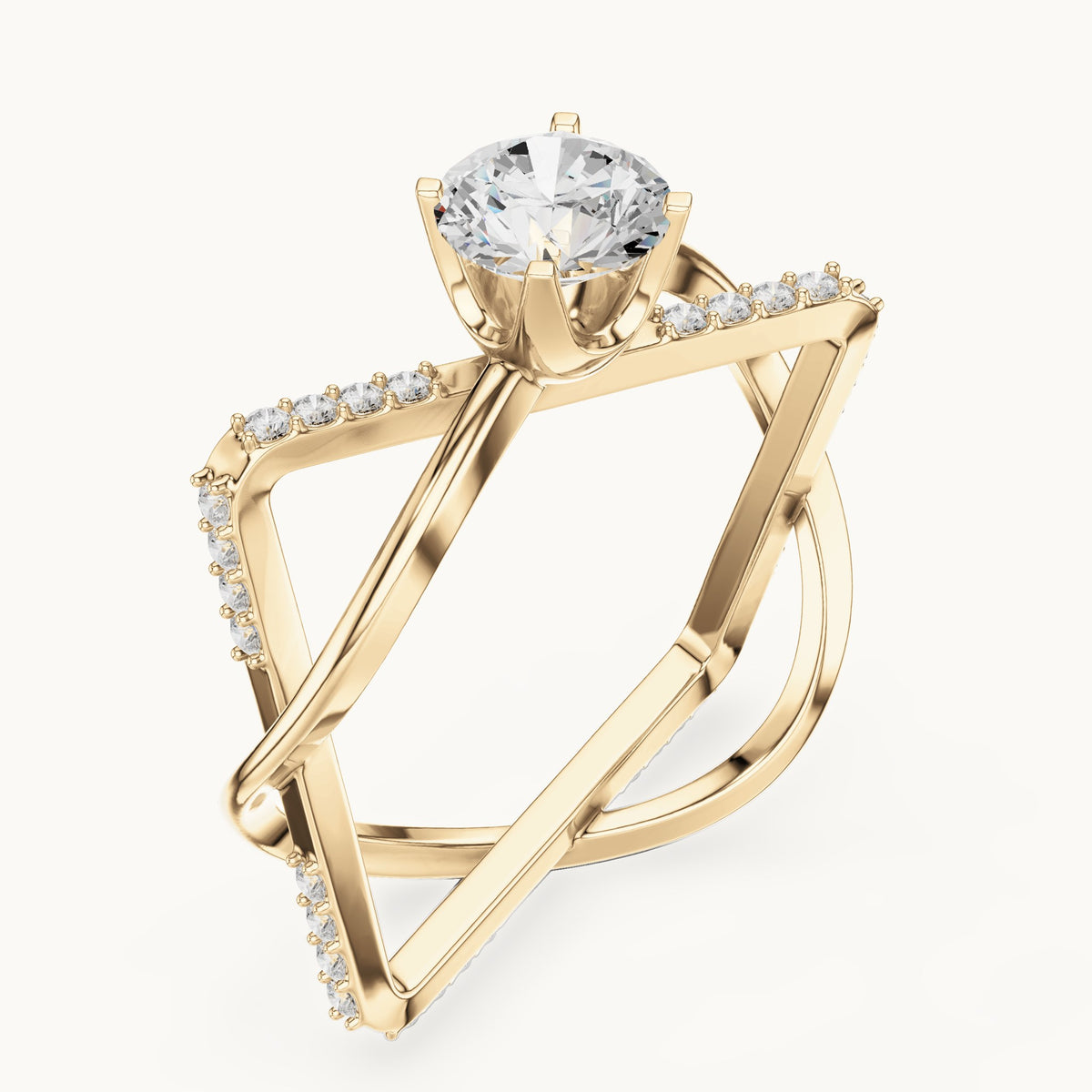 Round lab-grown diamond geometric open frame engagement ring in yellow gold, 1.27 CT TW, view 2