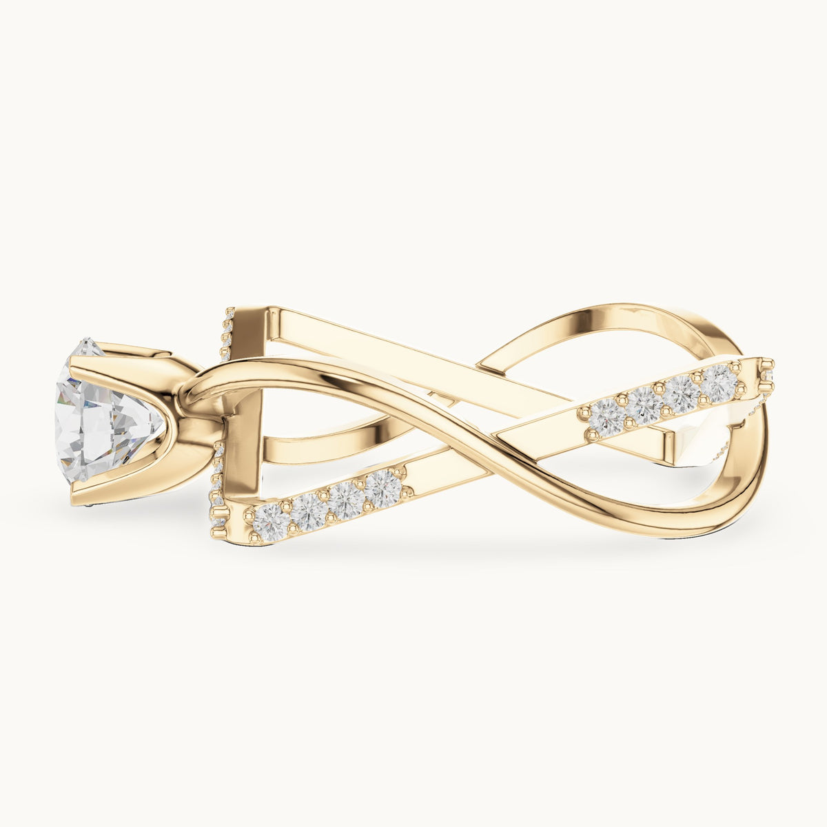 Round lab-grown diamond geometric open frame engagement ring in yellow gold, 1.27 CT TW, view 3