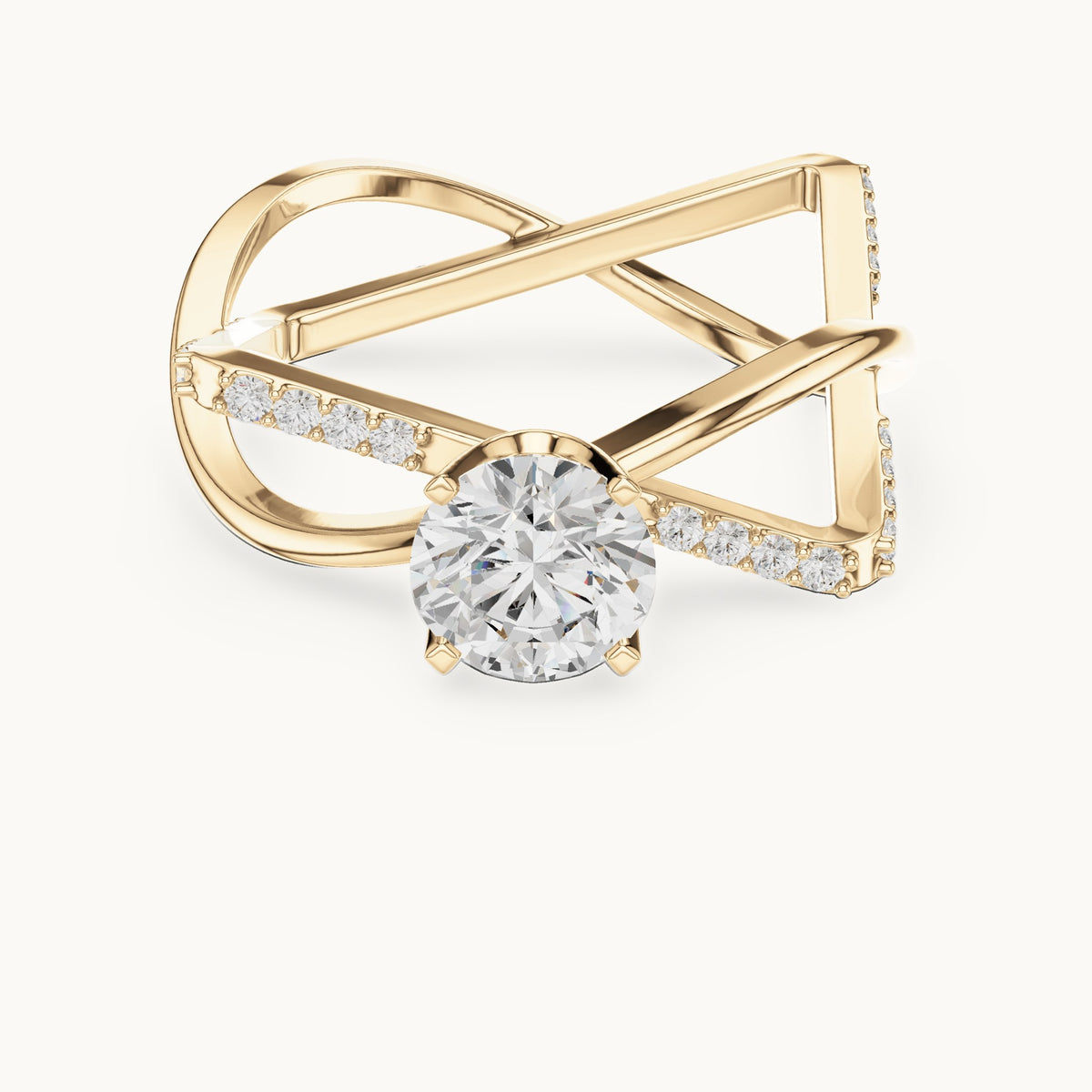 Round lab-grown diamond geometric open frame engagement ring in yellow gold, 1.27 CT TW, view 4