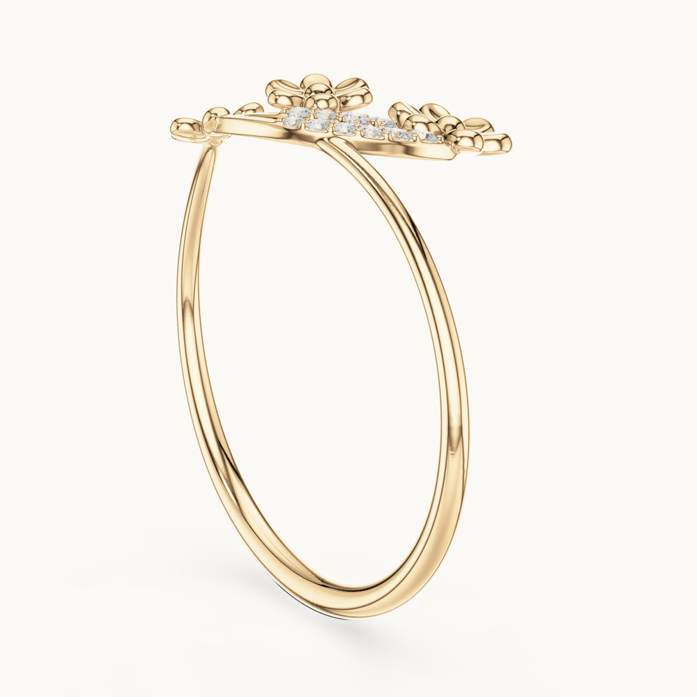 Round lab-grown diamond floral spray ring in yellow gold, 0.035 CT TW, view 1