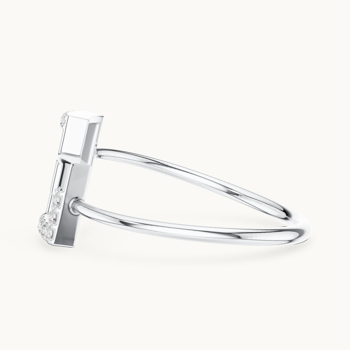 Round lab-grown diamond interlocking squares ring in white gold, 0.076 CT TW, view 3