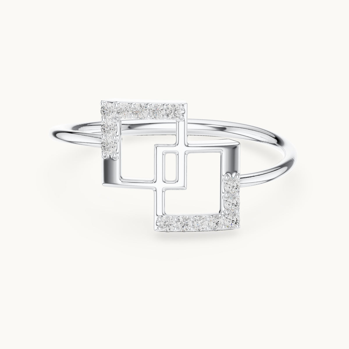 Round lab-grown diamond interlocking squares ring in white gold, 0.076 CT TW, view 4