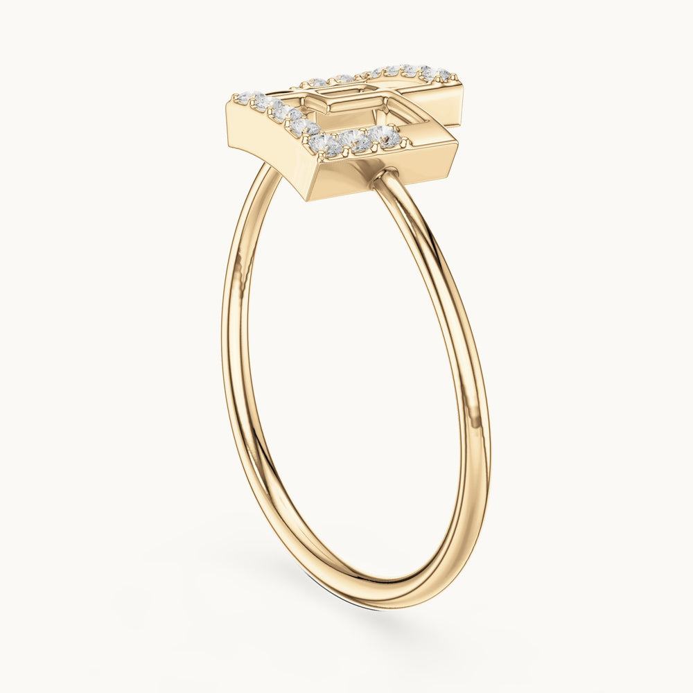 Round lab-grown diamond interlocking squares ring in yellow gold, 0.076 CT TW, view 1