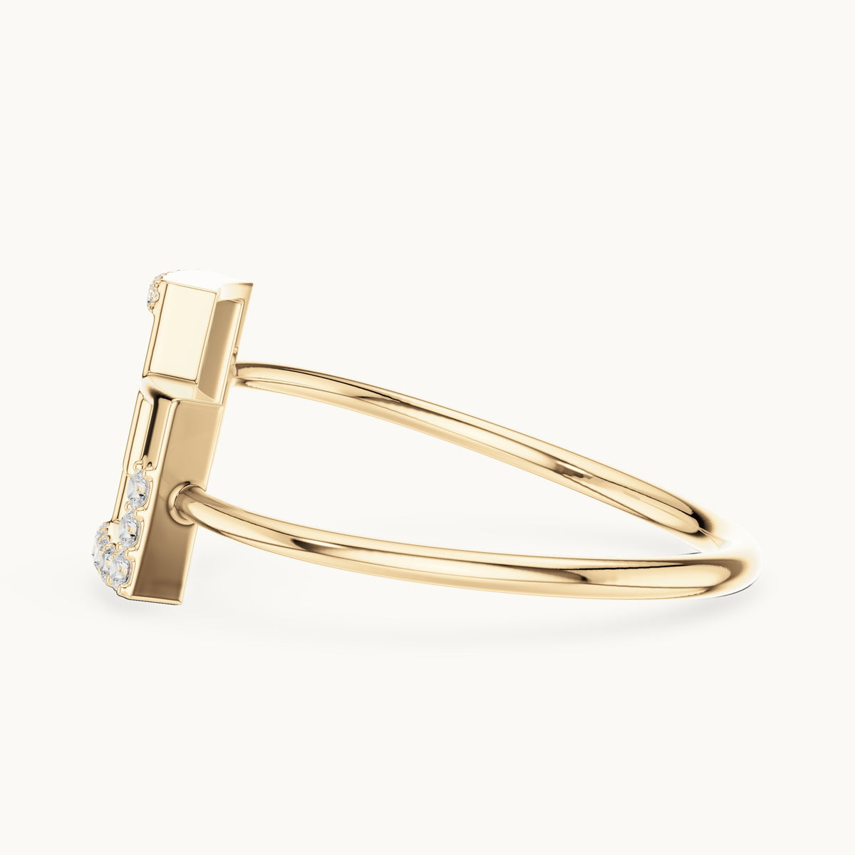 Round lab-grown diamond interlocking squares ring in yellow gold, 0.076 CT TW, view 3