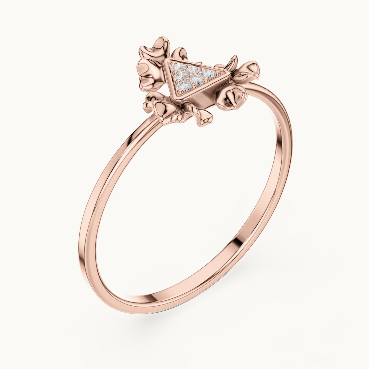 Round lab-grown diamond triangle cluster ring in rose gold, 0.024 CT TW, view 2