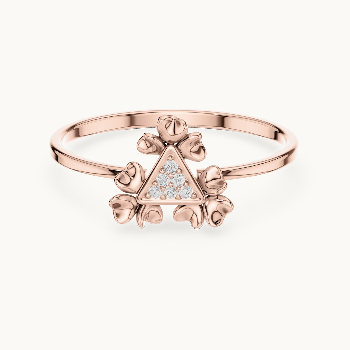 Round lab-grown diamond triangle cluster ring in rose gold, 0.024 CT TW, view 4