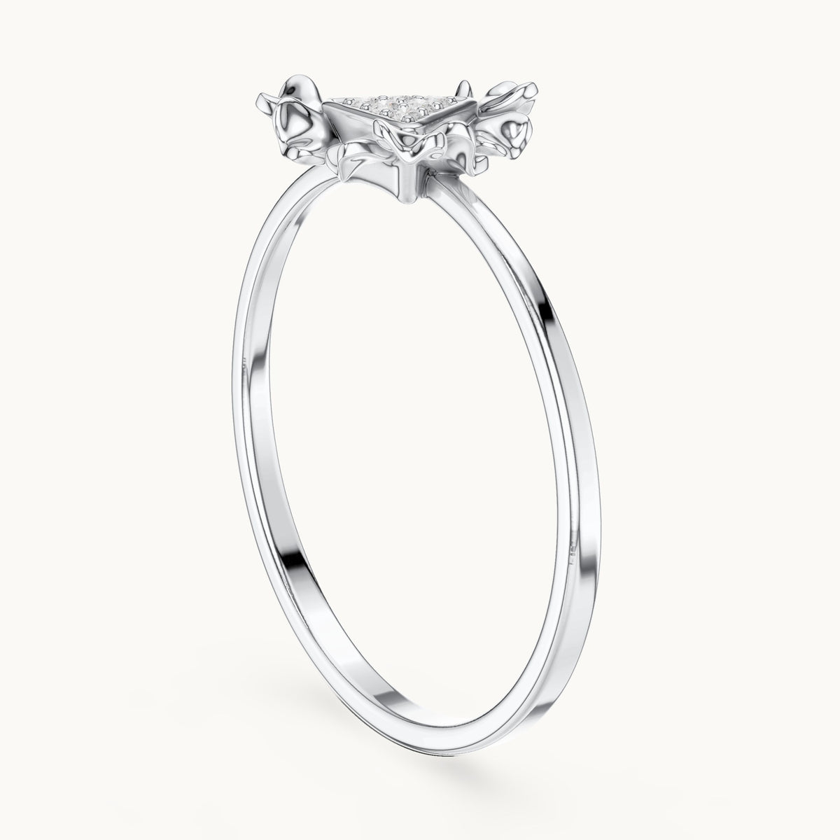 Round lab-grown diamond triangle cluster ring in white gold, 0.024 CT TW, view 1