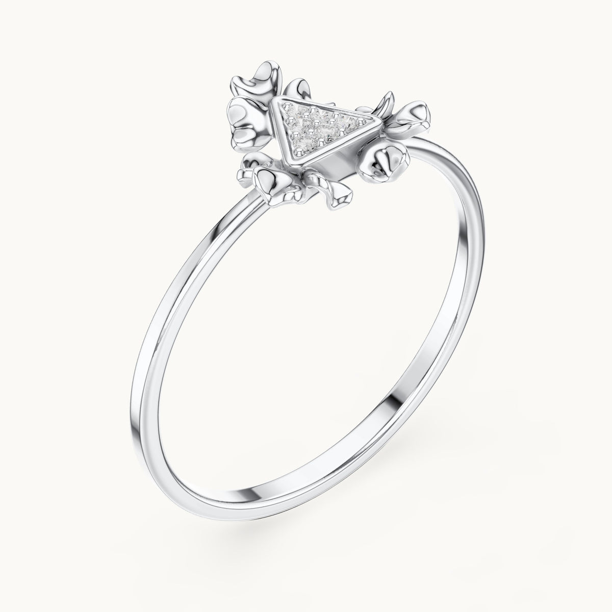 Round lab-grown diamond triangle cluster ring in white gold, 0.024 CT TW, view 2