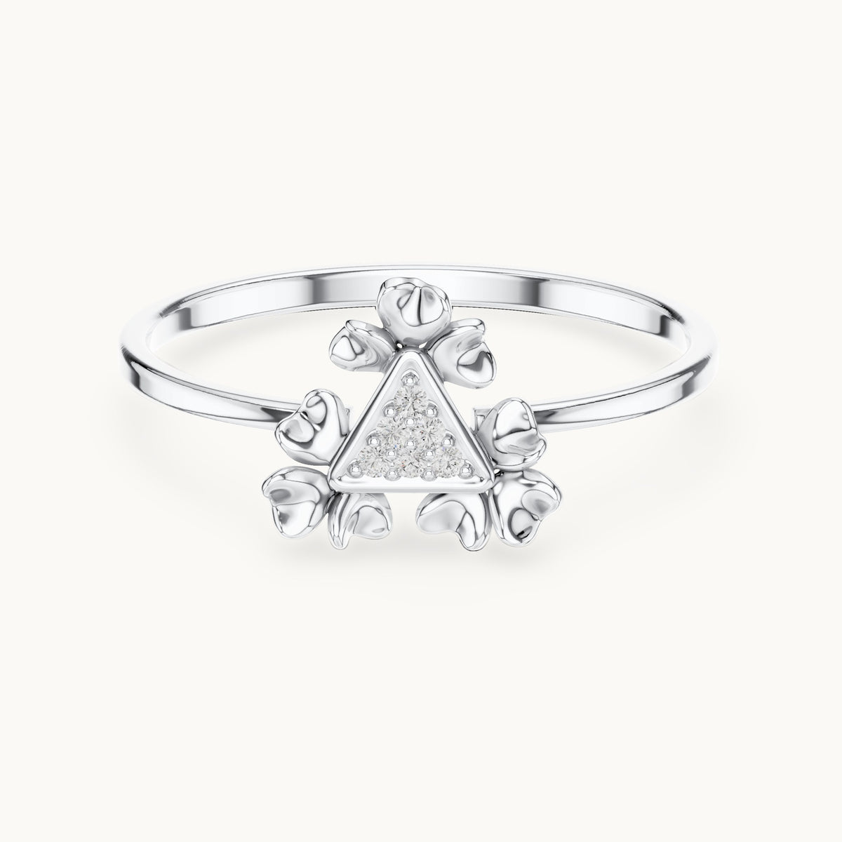 Round lab-grown diamond triangle cluster ring in white gold, 0.024 CT TW, view 4