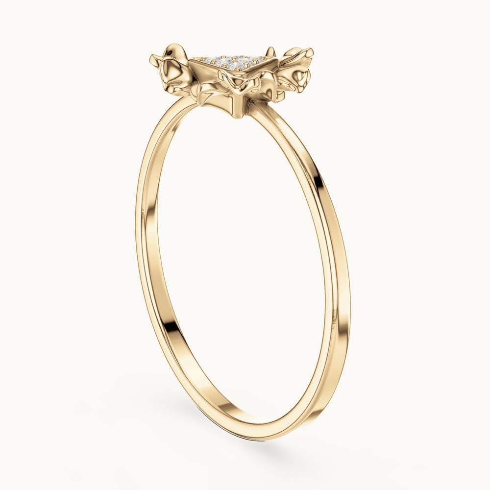 Round lab-grown diamond triangle cluster ring in yellow gold, 0.024 CT TW, view 1