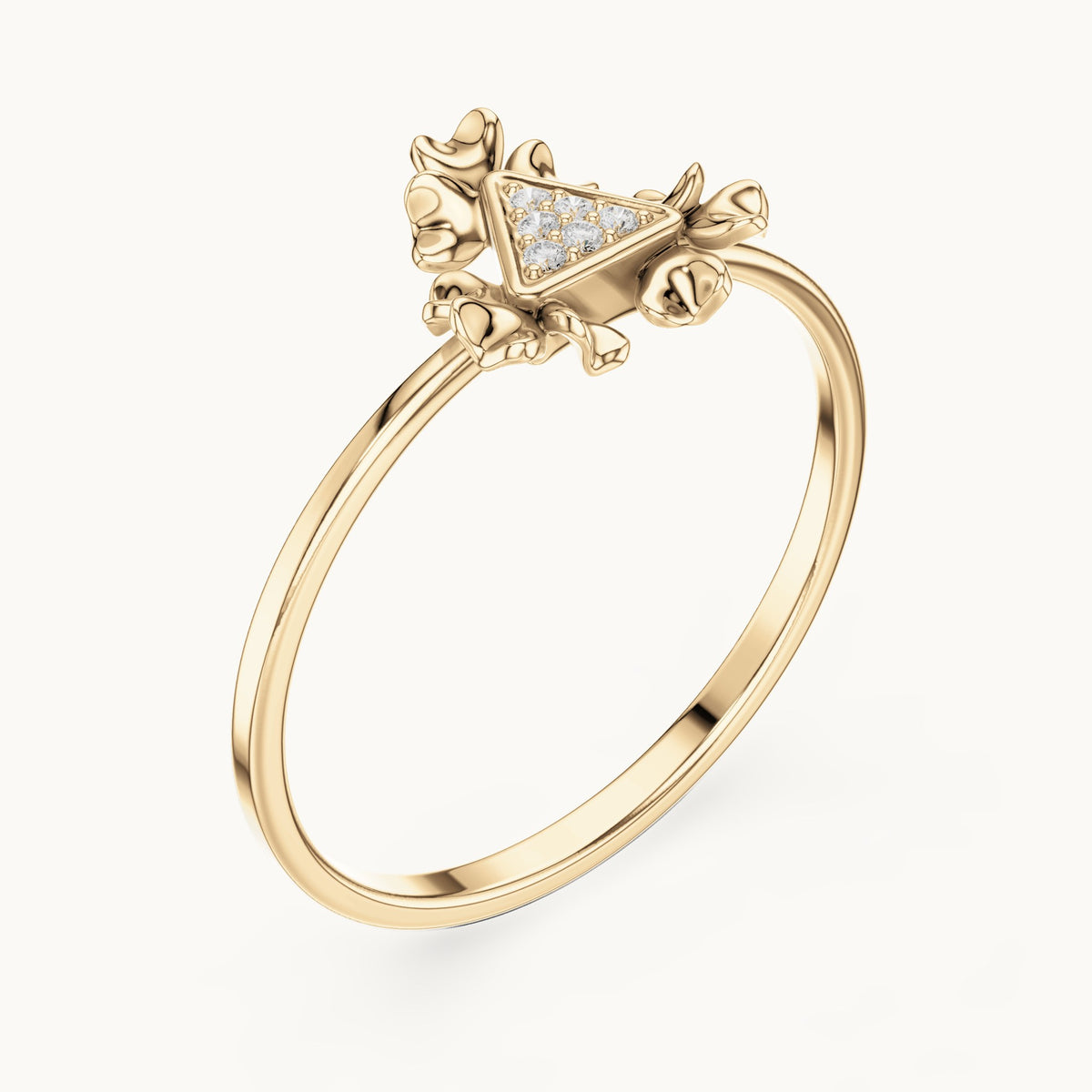 Round lab-grown diamond triangle cluster ring in yellow gold, 0.024 CT TW, view 2