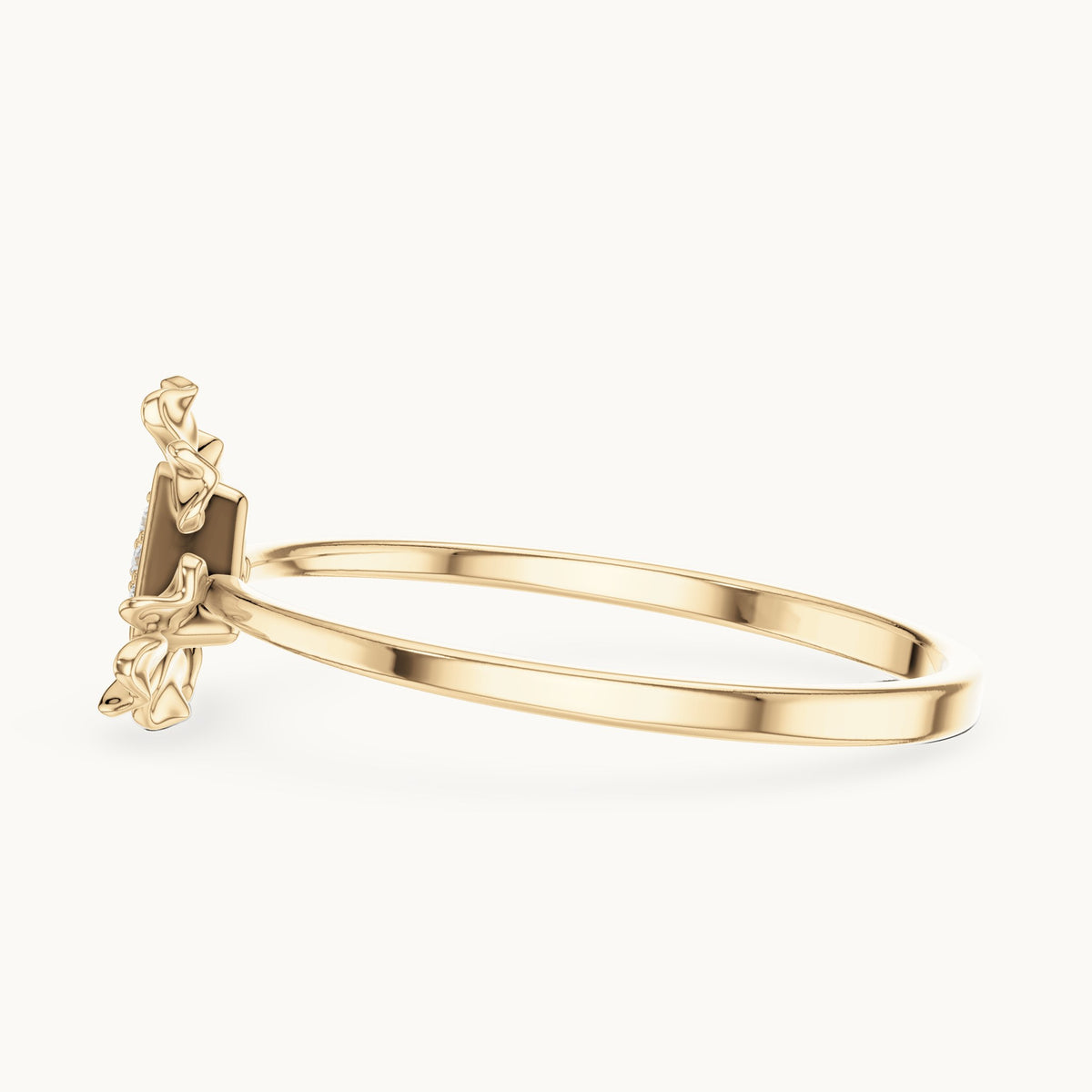 Round lab-grown diamond triangle cluster ring in yellow gold, 0.024 CT TW, view 3