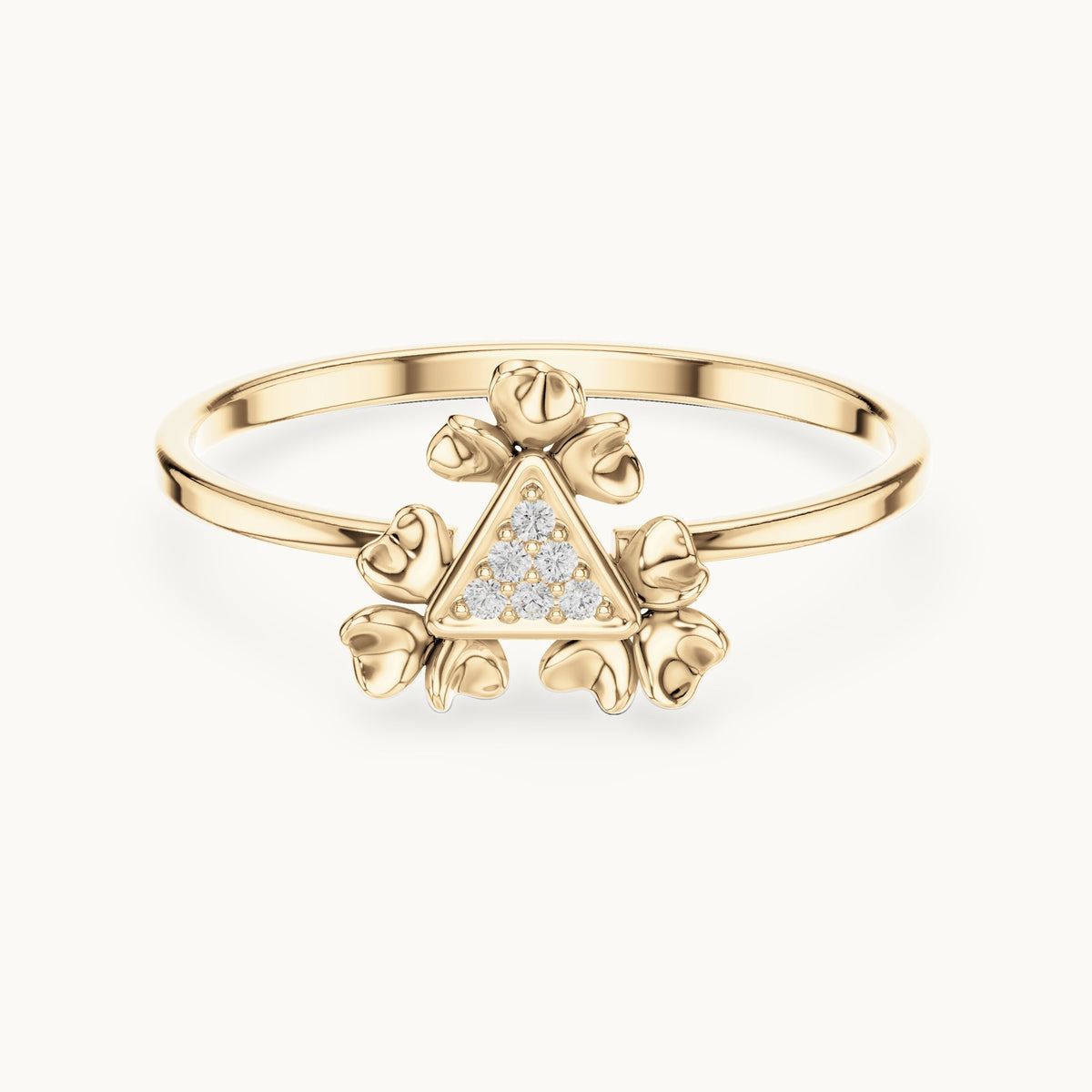Round lab-grown diamond triangle cluster ring in yellow gold, 0.024 CT TW, view 4