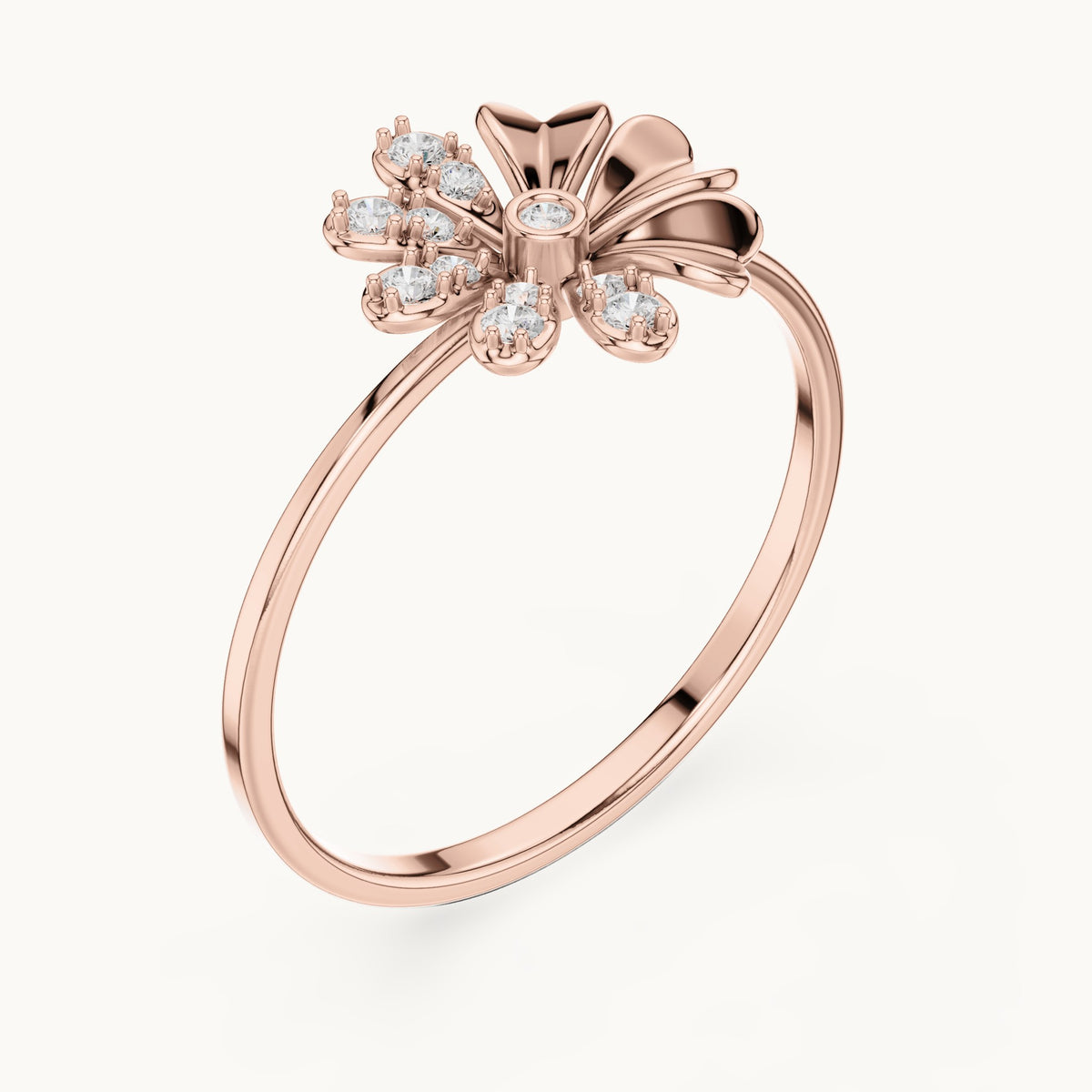 Round lab-grown diamond flower ring in rose gold, 0.088 CT TW, view 2
