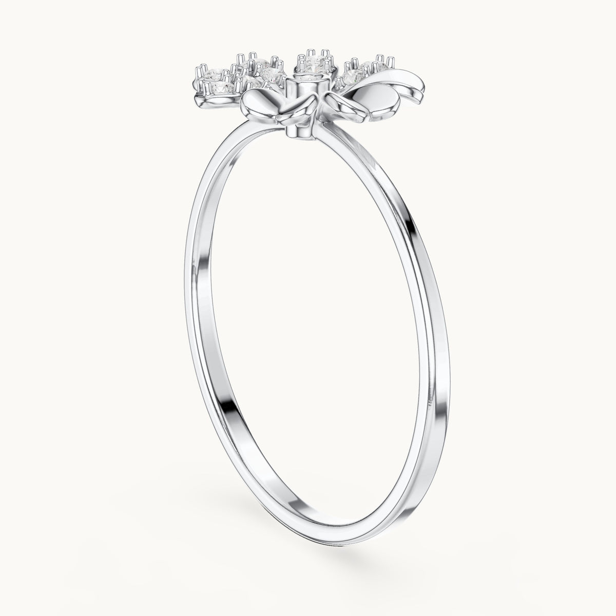 Round lab-grown diamond flower ring in white gold, 0.088 CT TW, view 1