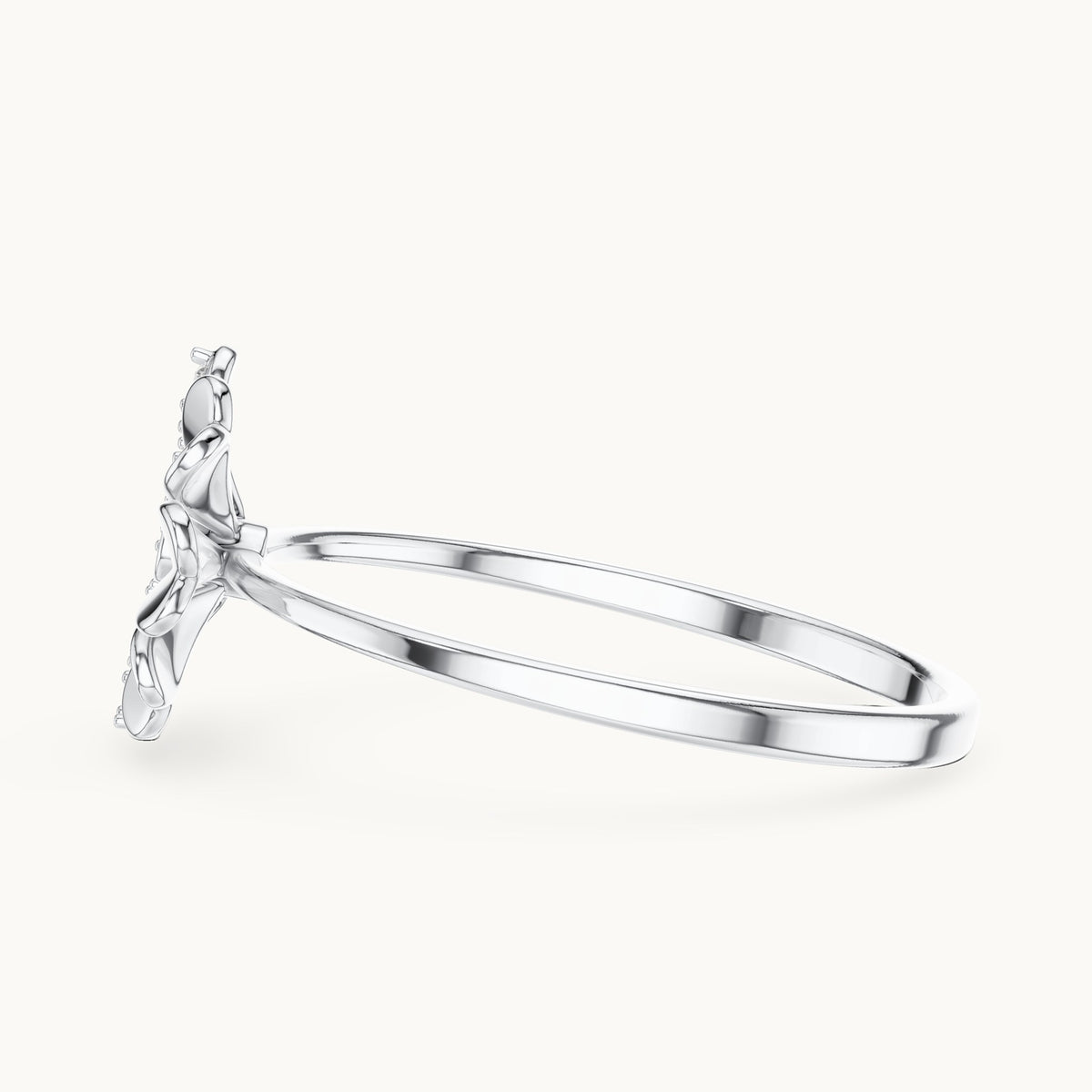 Round lab-grown diamond flower ring in white gold, 0.088 CT TW, view 3