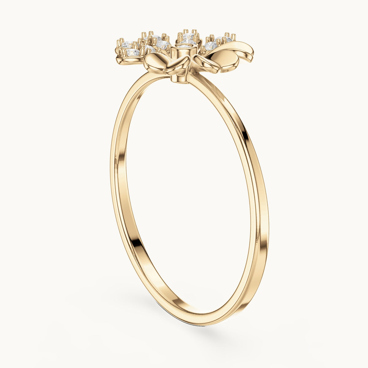 Round lab-grown diamond flower ring in yellow gold, 0.088 CT TW, view 1