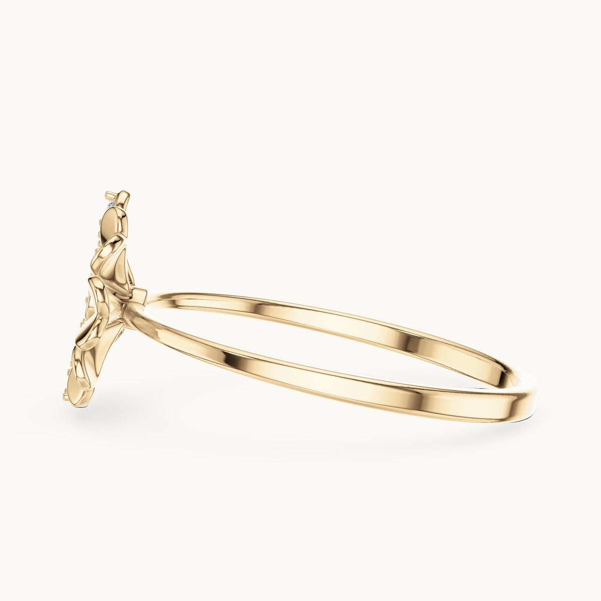 Round lab-grown diamond flower ring in yellow gold, 0.088 CT TW, view 3