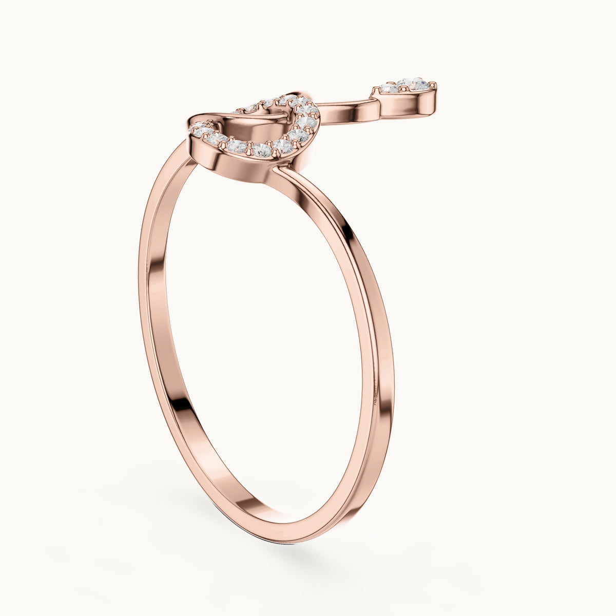 Round lab-grown diamond open circle swirl ring in rose gold, 0.065 CT TW, view 1