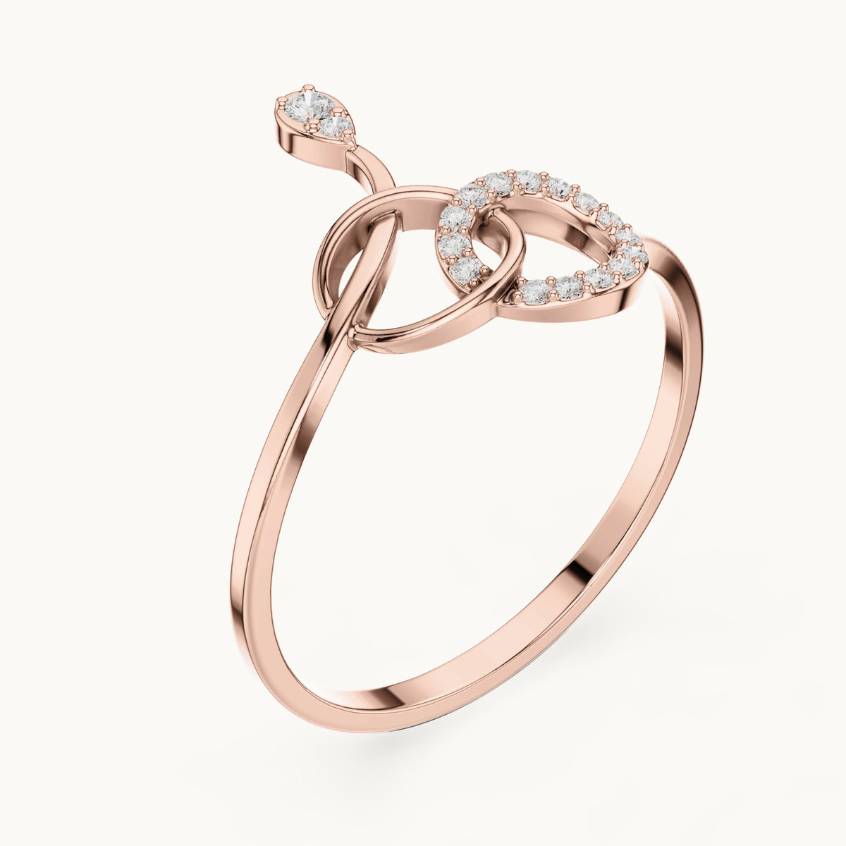 Round lab-grown diamond open circle swirl ring in rose gold, 0.065 CT TW, view 2