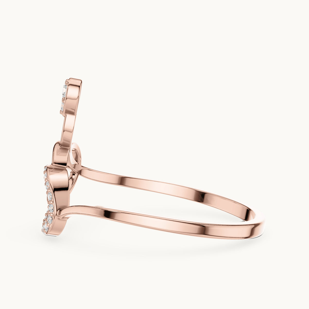 Round lab-grown diamond open circle swirl ring in rose gold, 0.065 CT TW, view 3