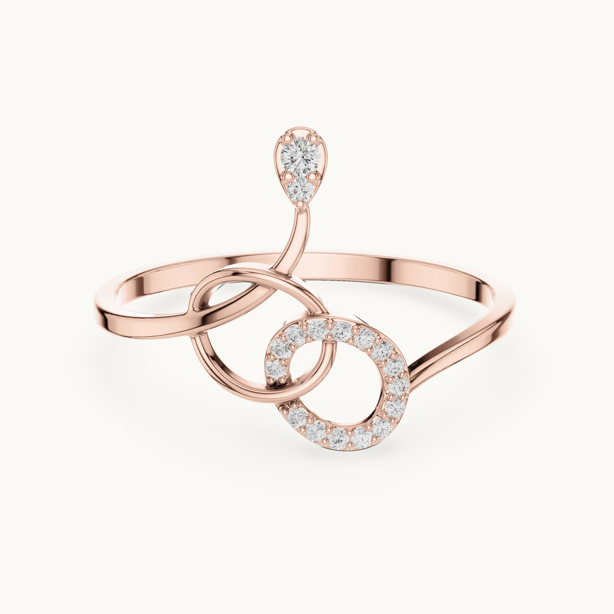 Round lab-grown diamond open circle swirl ring in rose gold, 0.065 CT TW, view 4