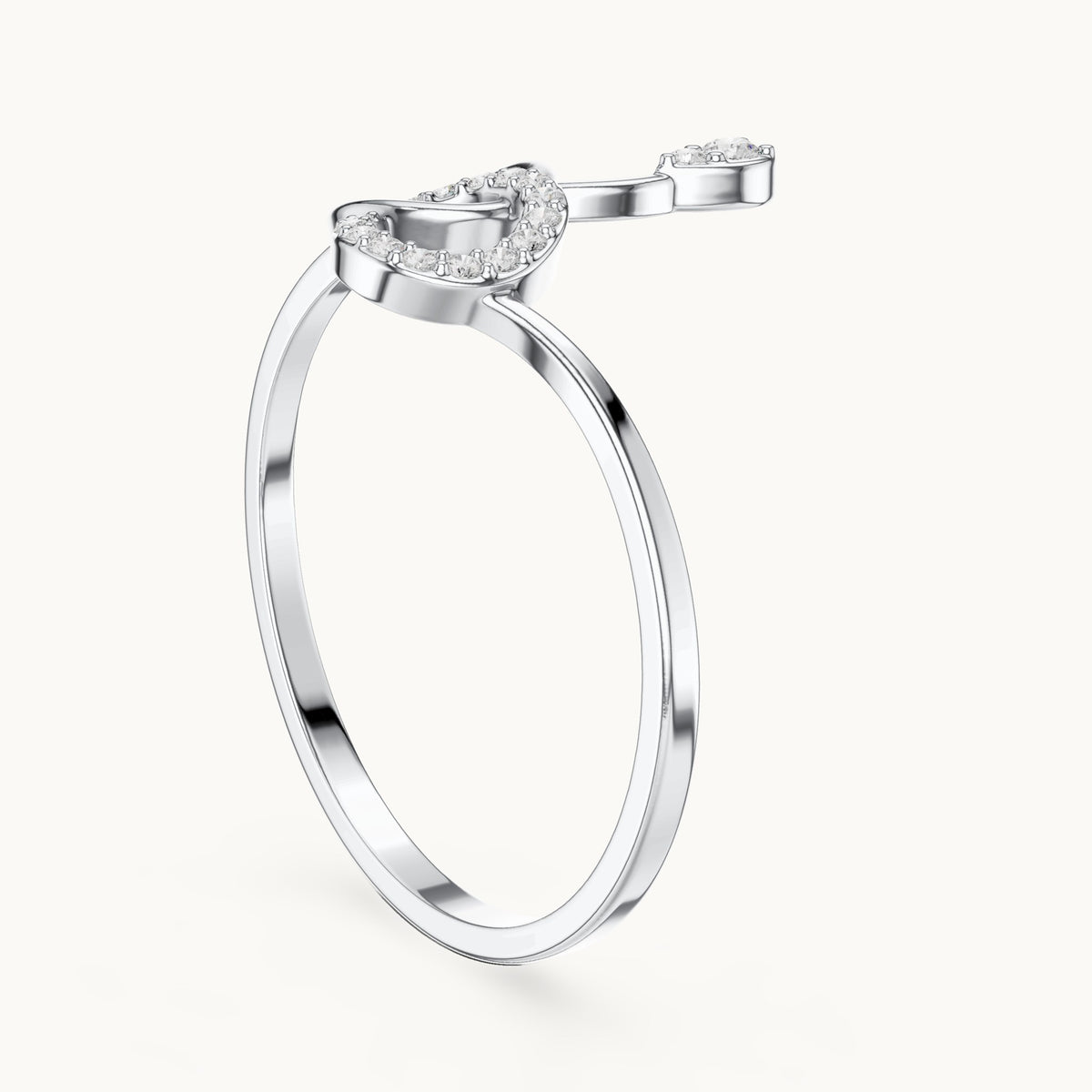 Round lab-grown diamond open circle swirl ring in white gold, 0.065 CT TW, view 1