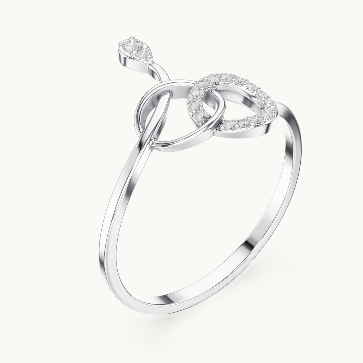 Round lab-grown diamond open circle swirl ring in white gold, 0.065 CT TW, view 2