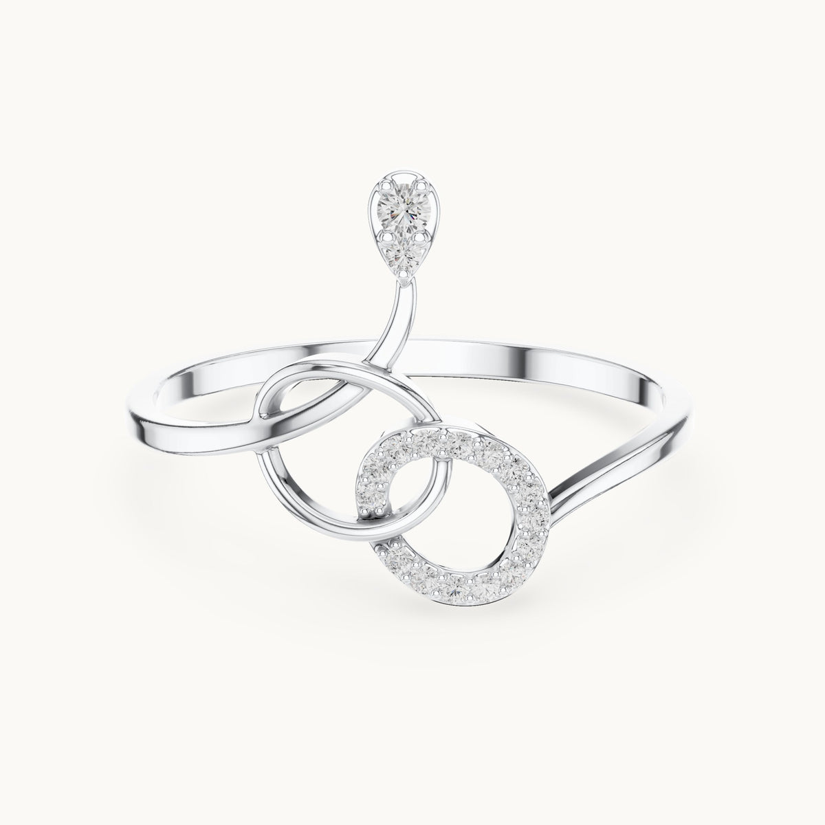 Round lab-grown diamond open circle swirl ring in white gold, 0.065 CT TW, view 4
