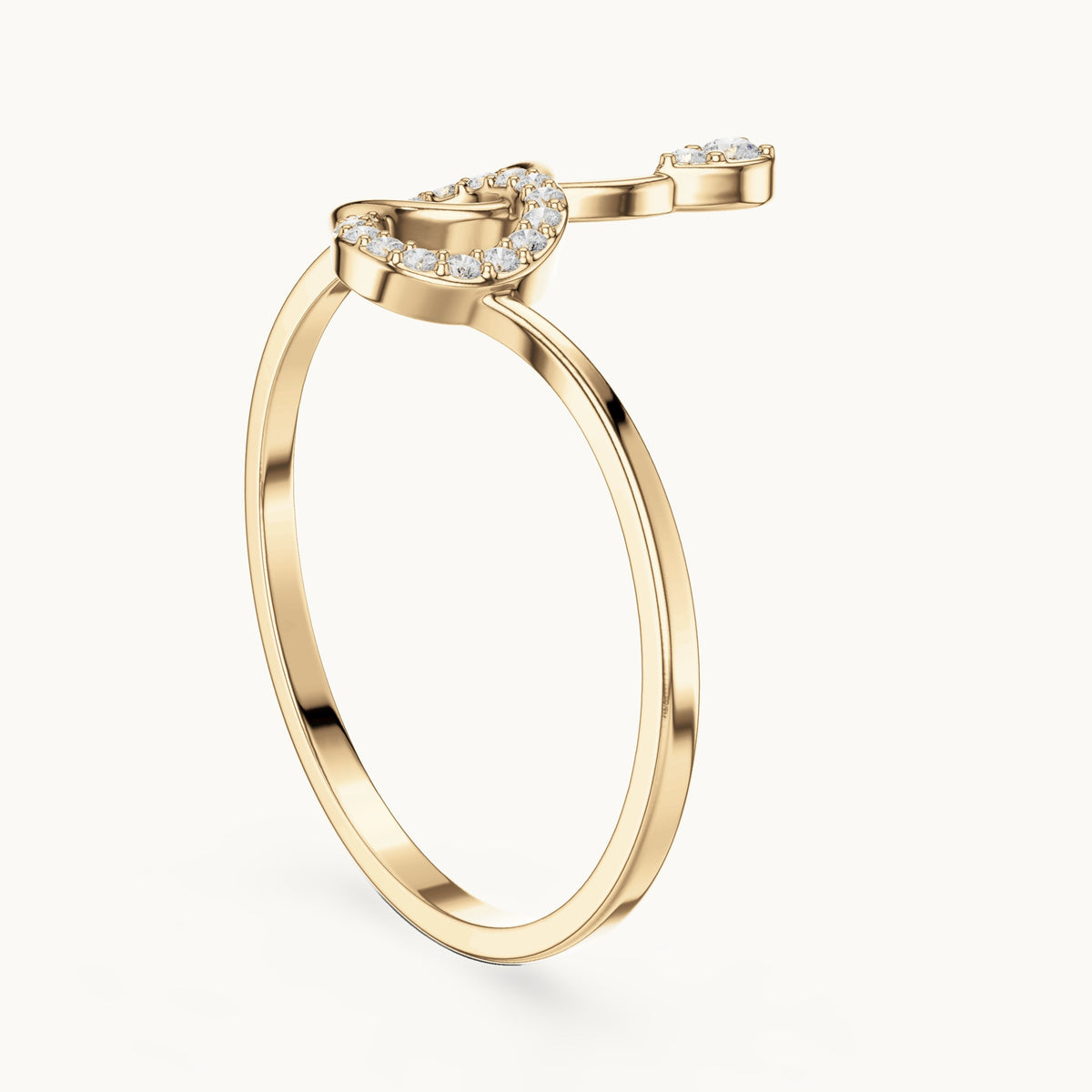 Round lab-grown diamond open circle swirl ring in yellow gold, 0.065 CT TW, view 1