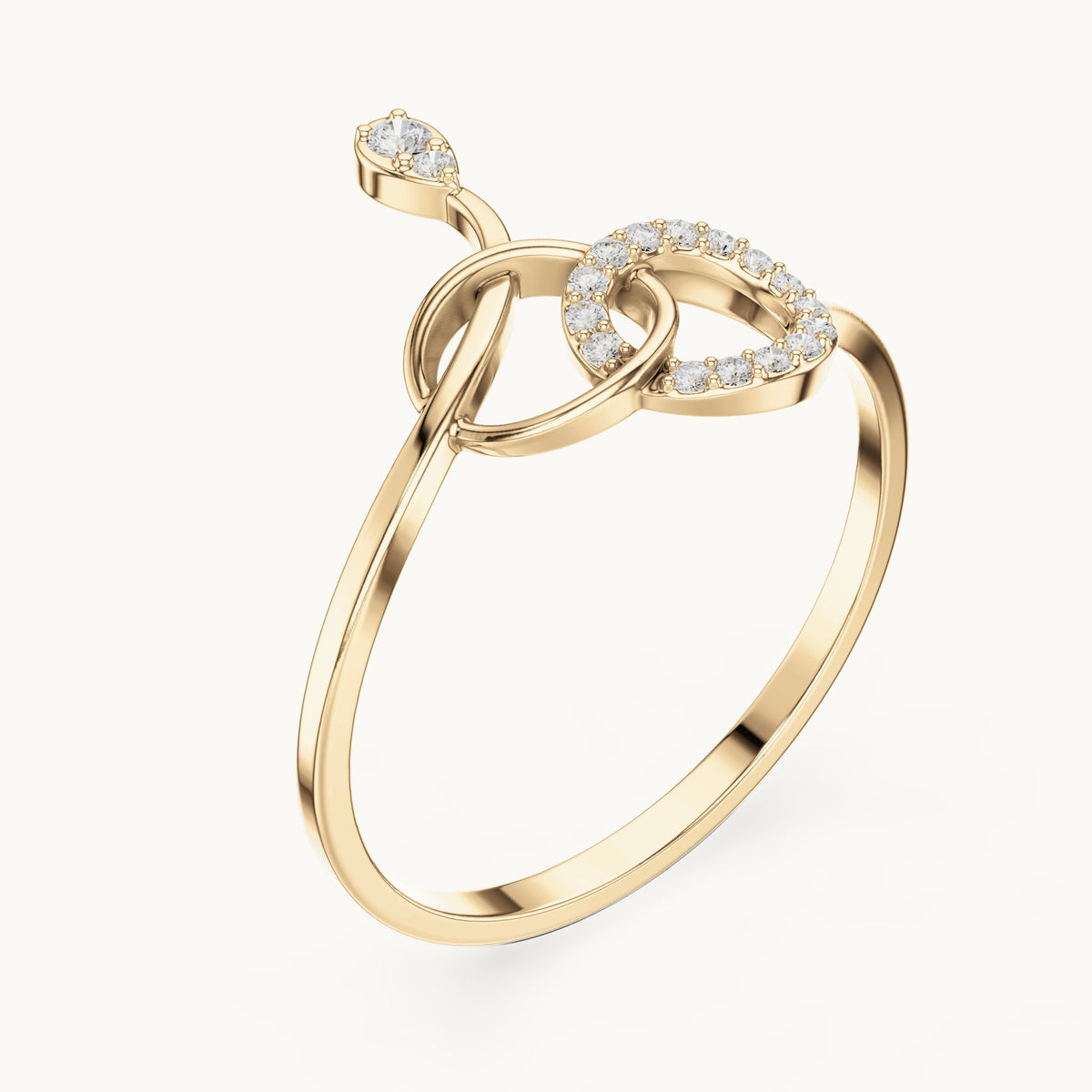 Round lab-grown diamond open circle swirl ring in yellow gold, 0.065 CT TW, view 2