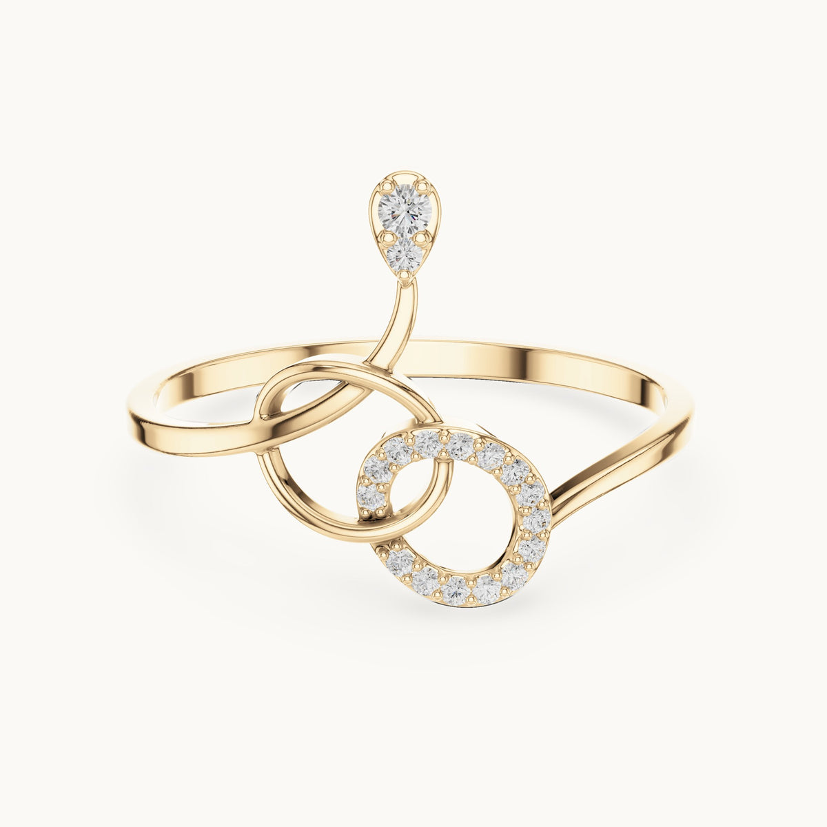 Round lab-grown diamond open circle swirl ring in yellow gold, 0.065 CT TW, view 4