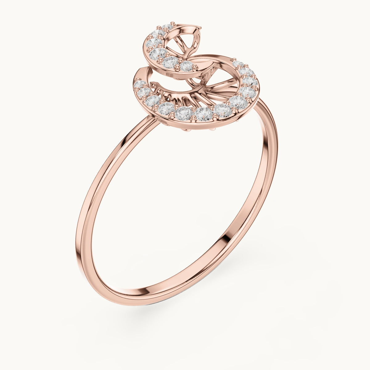 Round lab-grown diamond swirl ring in rose gold, 0.101 CT TW, view 2