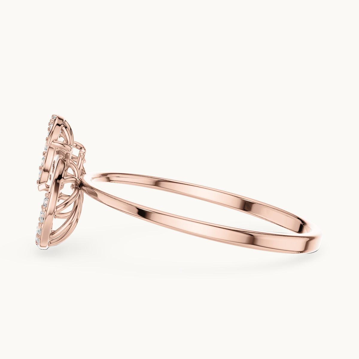 Round lab-grown diamond swirl ring in rose gold, 0.101 CT TW, view 3