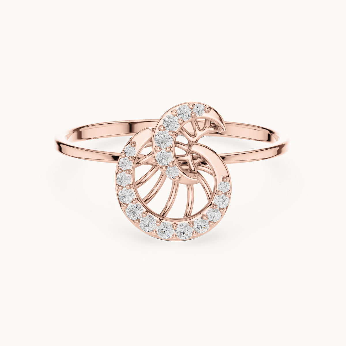 Round lab-grown diamond swirl ring in rose gold, 0.101 CT TW, view 4