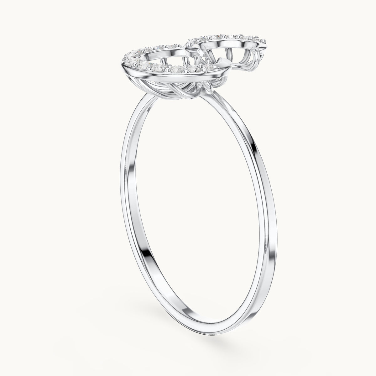 Round lab-grown diamond swirl ring in white gold, 0.101 CT TW, view 1